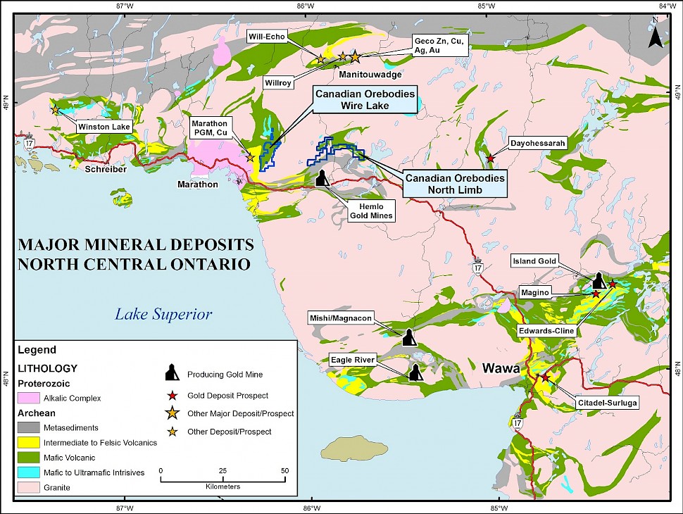 Major Mineral Deposits of North Central Ontario